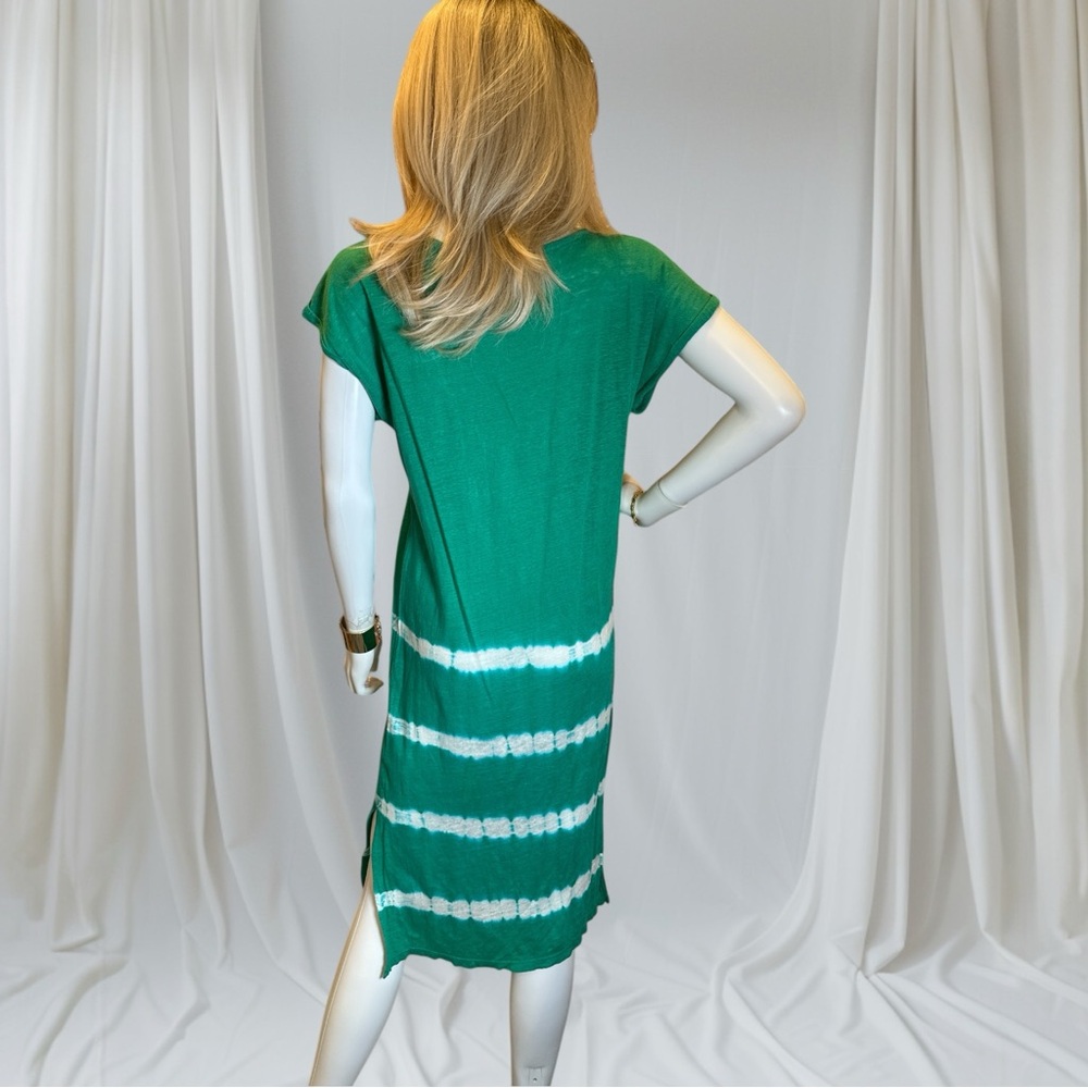 Velvet by Graham & Spencer Green and White Linen Midi Dress EUC - Picture 4 of 9